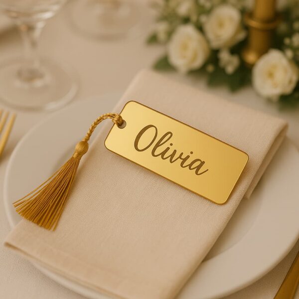 Personalized gold mirror acrylic wedding name tag with engraving