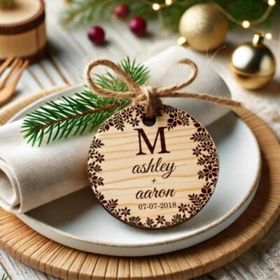 Personalized rustic wooden wedding favor magnet – custom engraved eco gift