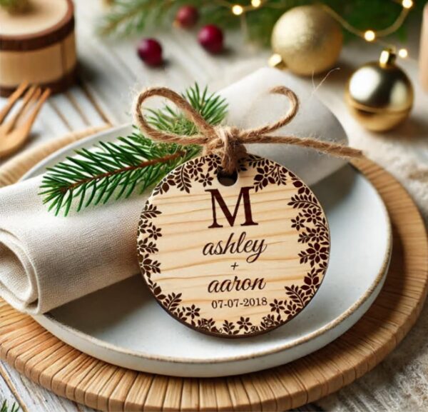 Personalized rustic wooden wedding favor magnet – custom engraved eco gift