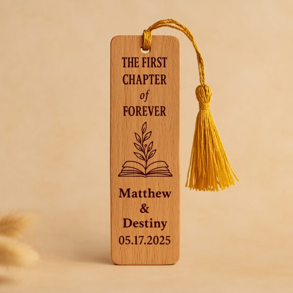 Laser engraved personalized wooden bookmark favor for guests
