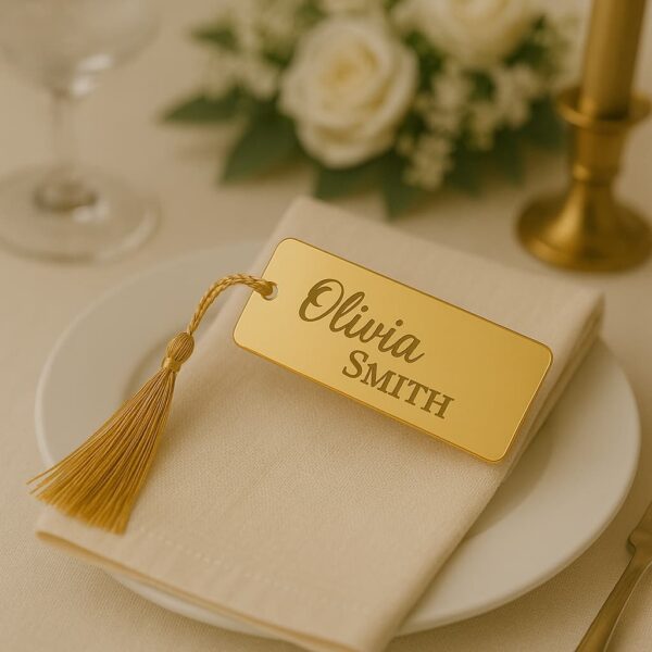 Custom silver mirror acrylic name tag – personalized wedding favor