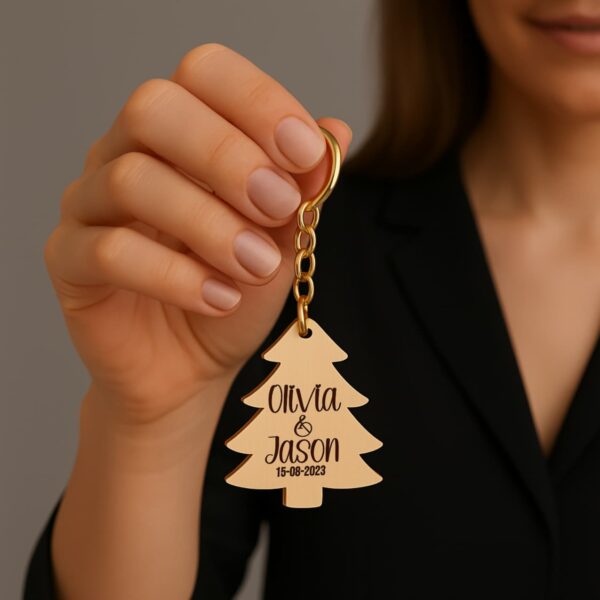 Custom rustic birch keychain with silver ring