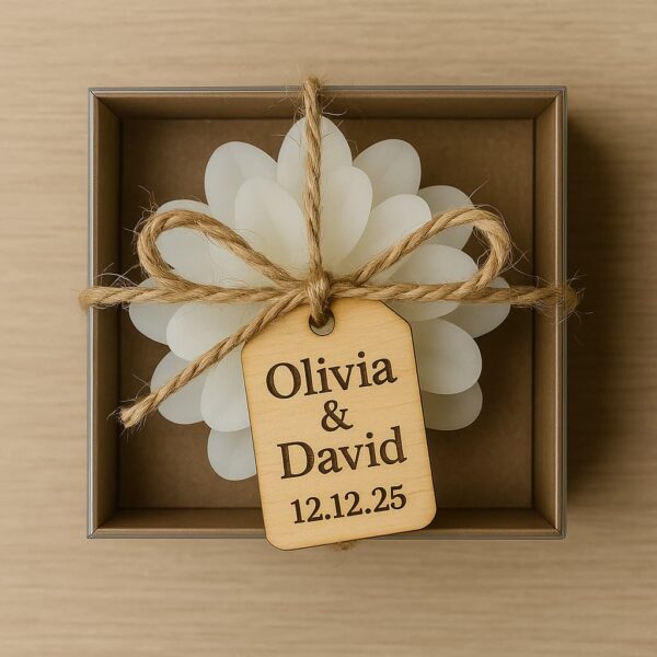 Candle and box photographed in romantic wedding setup