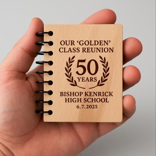 Holiday favor notebooks in wooden gift packaging